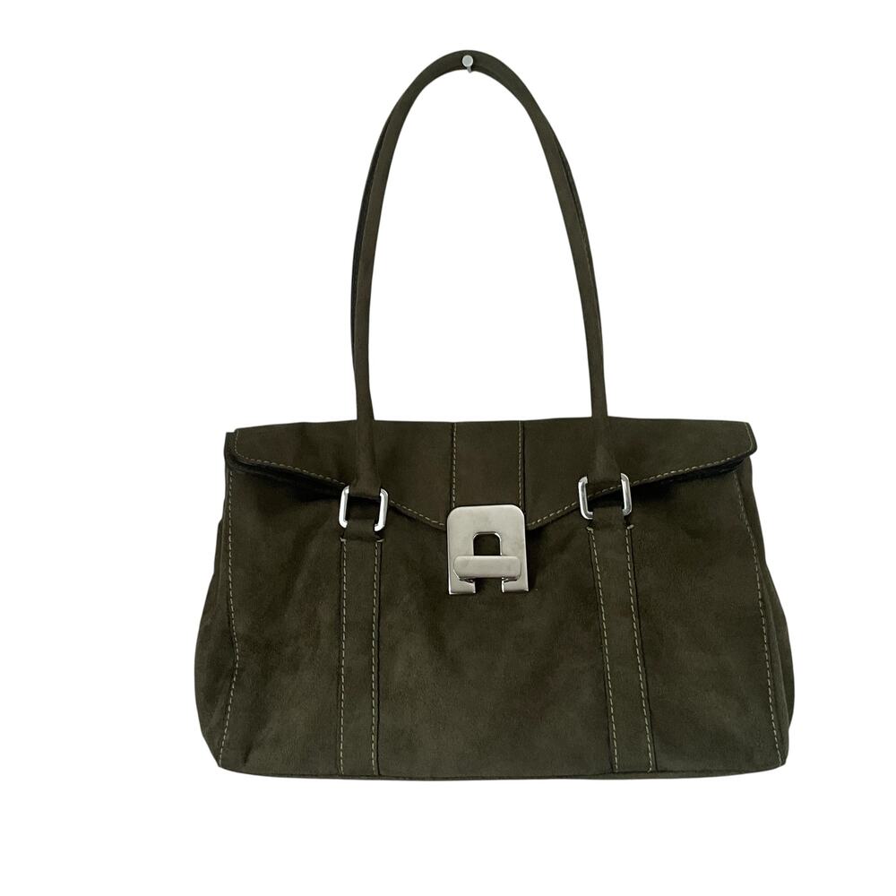 Cherry Olive Green Suede Handbag: 90s, Y2K, Modern